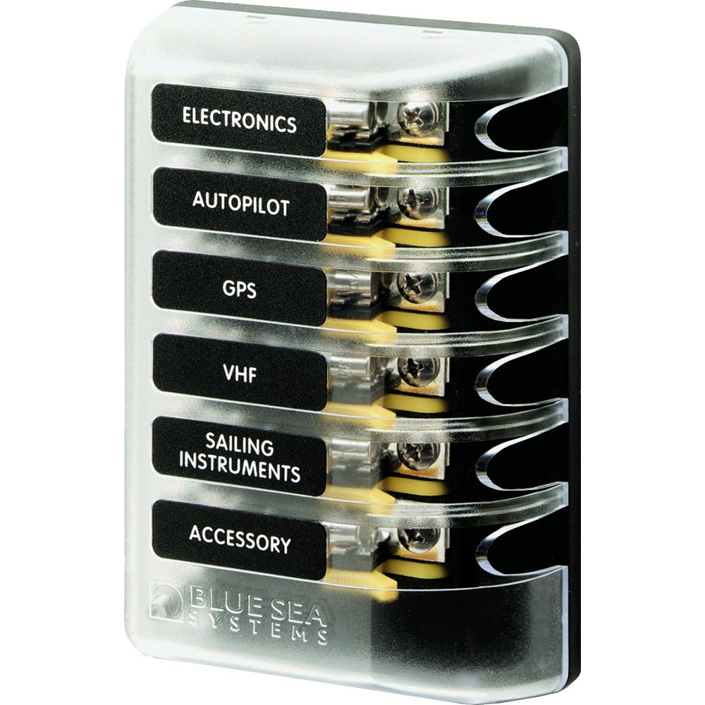 Blue Sea 5018 ST Glass Fuse Block w/out Negative Bus - 6 Circuit [5018] - Cape Marine & Vehicle Accessories LLC