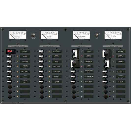 Blue Sea 8086 AC 3 Sources +12 Positions/DC Main +19 Position Toggle Circuit Breaker Panel - White Switches [8086] - Cape Marine & Vehicle Accessories LLC