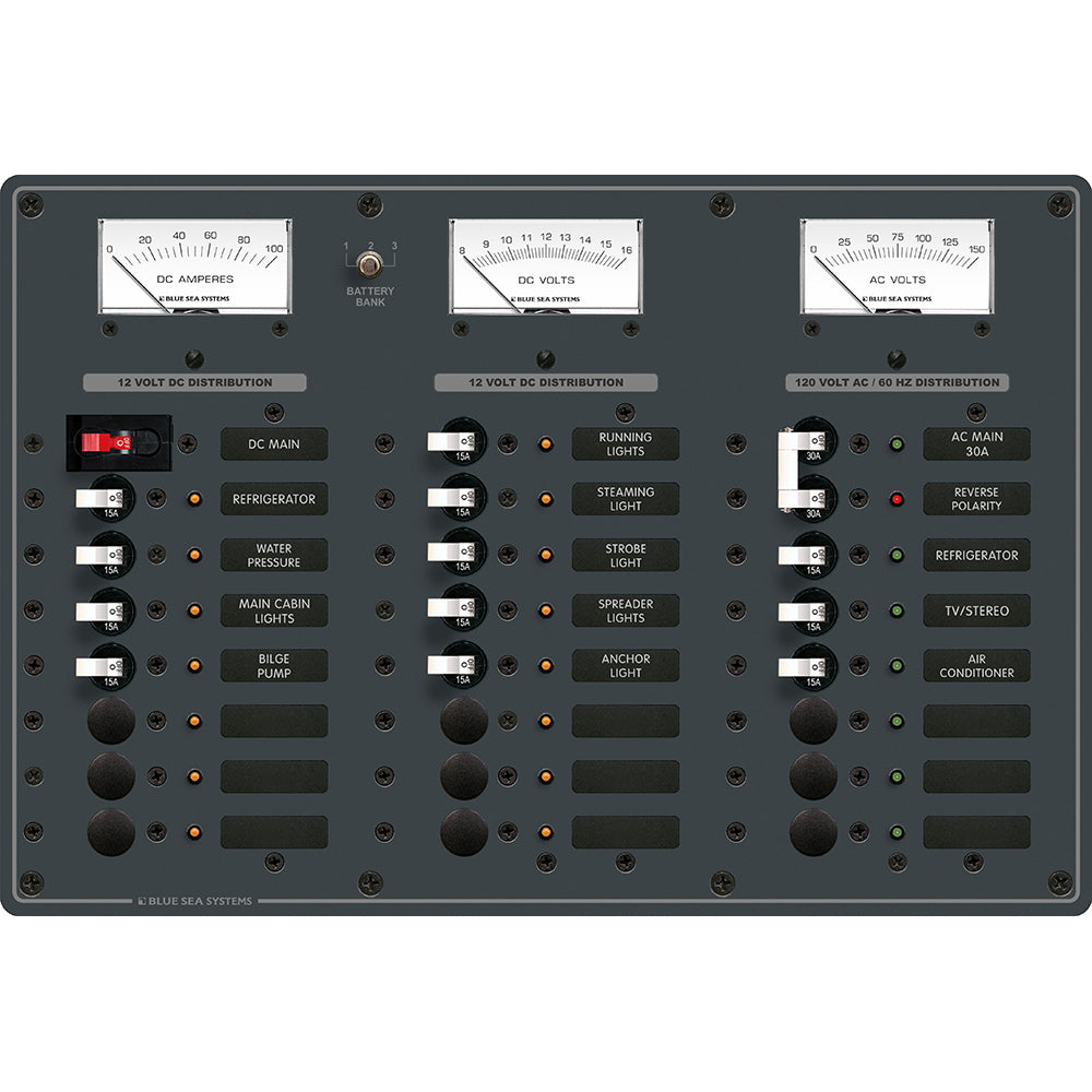 Blue Sea 8084 AC Main +6 Positions/DC Main +15 Positions Toggle Circuit Breaker Panel - White Switches [8084] - Cape Marine & Vehicle Accessories LLC