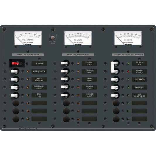 Blue Sea 8084 AC Main +6 Positions/DC Main +15 Positions Toggle Circuit Breaker Panel - White Switches [8084] - Cape Marine & Vehicle Accessories LLC