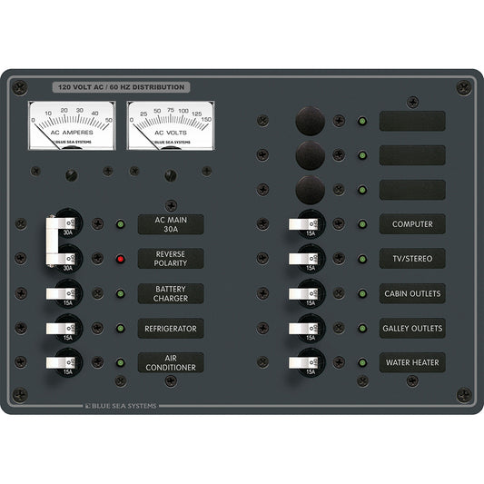 Blue Sea 8076 AC Main +11 Positions Toggle Circuit Breaker Panel - White Switches [8076] - Cape Marine & Vehicle Accessories LLC