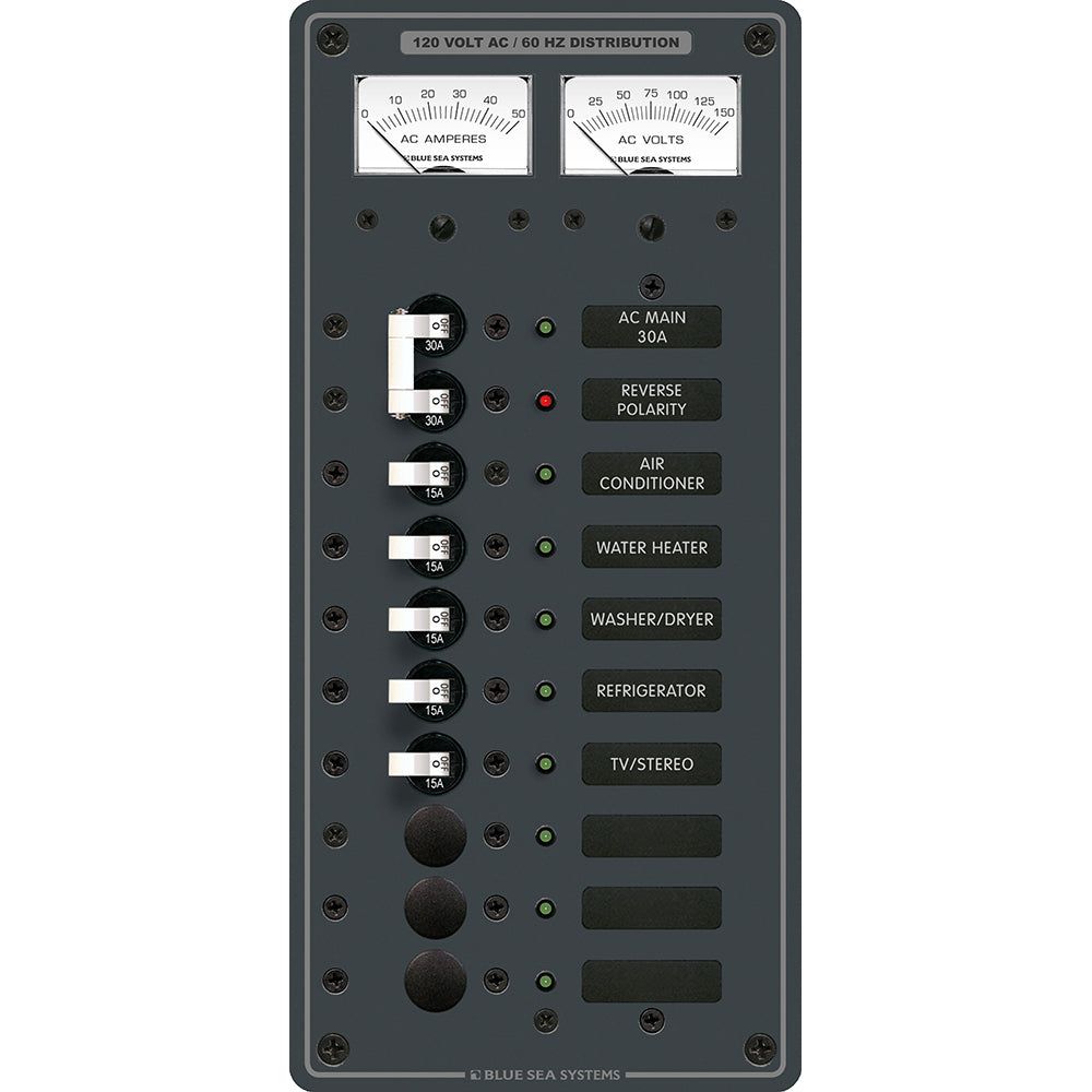 Blue Sea 8074 AC Main +8 Positions Toggle Circuit Breaker Panel - White Switches [8074] - Cape Marine & Vehicle Accessories LLC