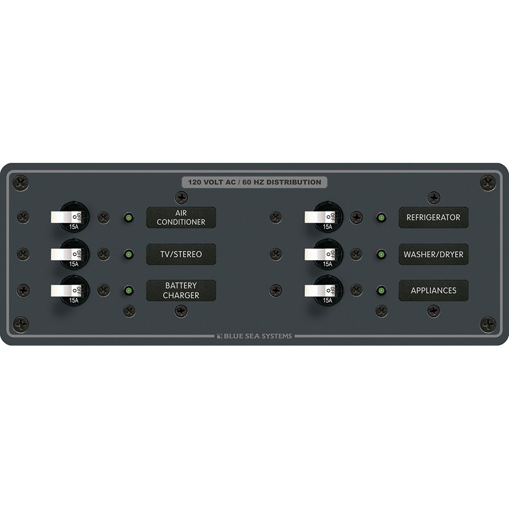 Blue Sea 8097 AC 6 Position Toggle Circuit Breaker Panel - White Switches [8097] - Cape Marine & Vehicle Accessories LLC