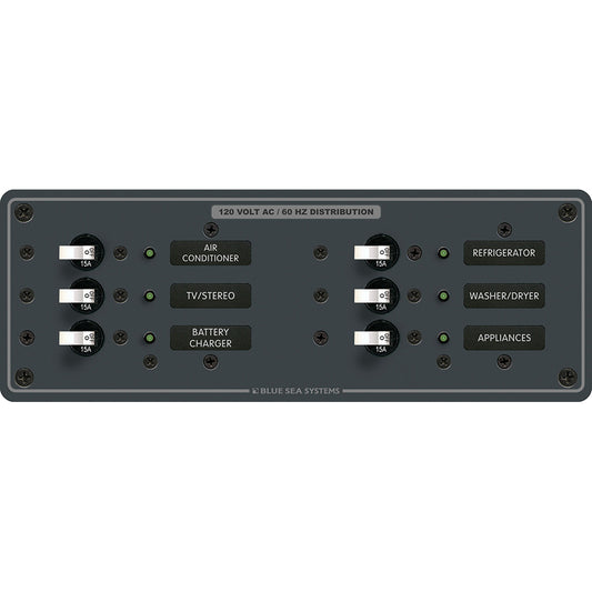 Blue Sea 8097 AC 6 Position Toggle Circuit Breaker Panel - White Switches [8097] - Cape Marine & Vehicle Accessories LLC