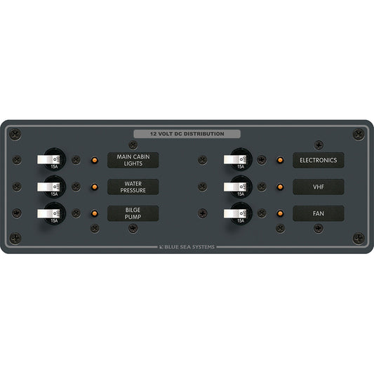 Blue Sea 8096 DC 6 Position Toggle Branch Circuit Breaker Panel - White Switches [8096] - Cape Marine & Vehicle Accessories LLC